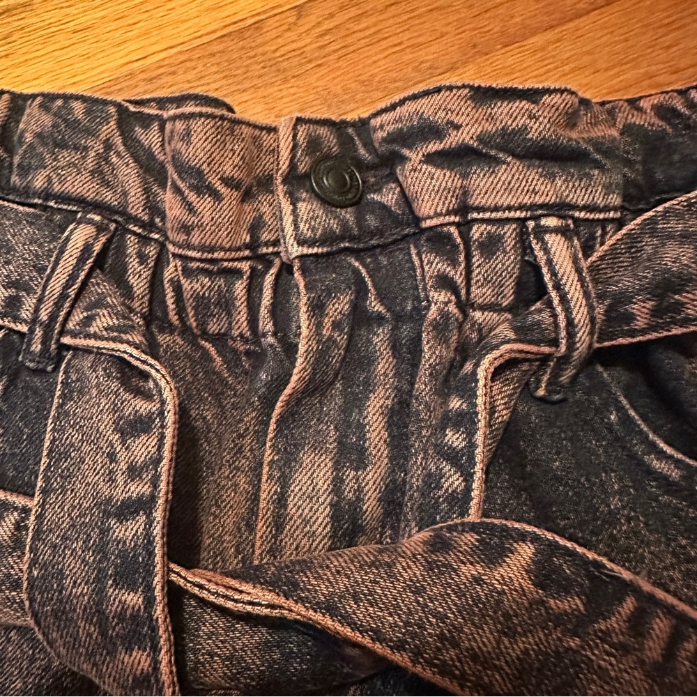 All Saints Palmer Paper Bag Jean Shorts Acid Peach Denim Removable Belt - Picture 2 of 6